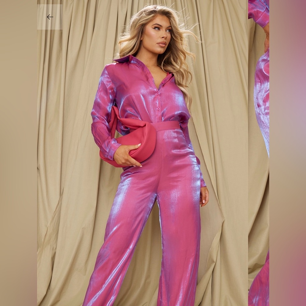 Pretty Little Thing Set High Wide Leg Pants Crop Top NWT Matching 2 pieces